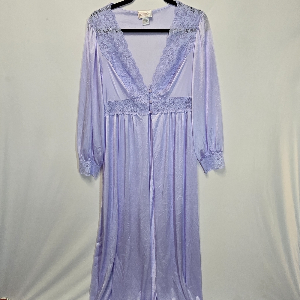 Vintage Purple Sheer Lace Button Front Lightweight Robe Housedress Lingerie, L